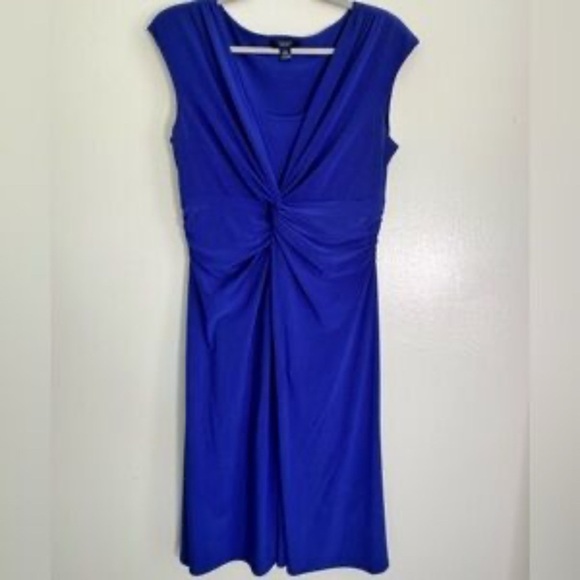Chaps Ruched Cap Sleeve Dress Size XL Royal Blue Fit & Flare Bodycon Flattering - Picture 1 of 10